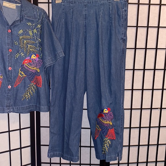 Vintage Carrie Allen Parrot Jean Capris Outfit Size M - Picture 5 of 7